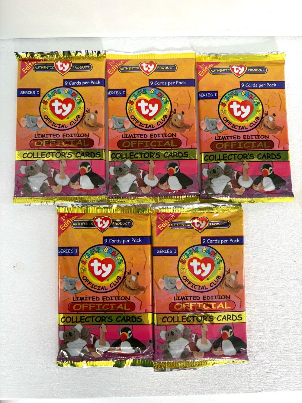 1998 Ty Beanie Babies Collectors Cards 5 Sealed Packs Series 1